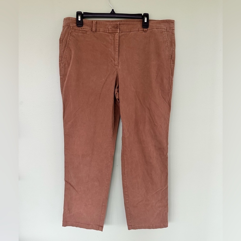 TALBOTS Pants Beige Size 14 High Rise Straight Leg Cotton Career Office Minimal 